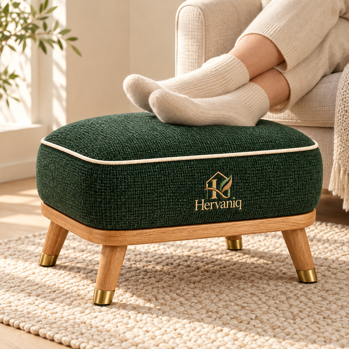 Hervaniq Cozy Corner Upholstered Footstool