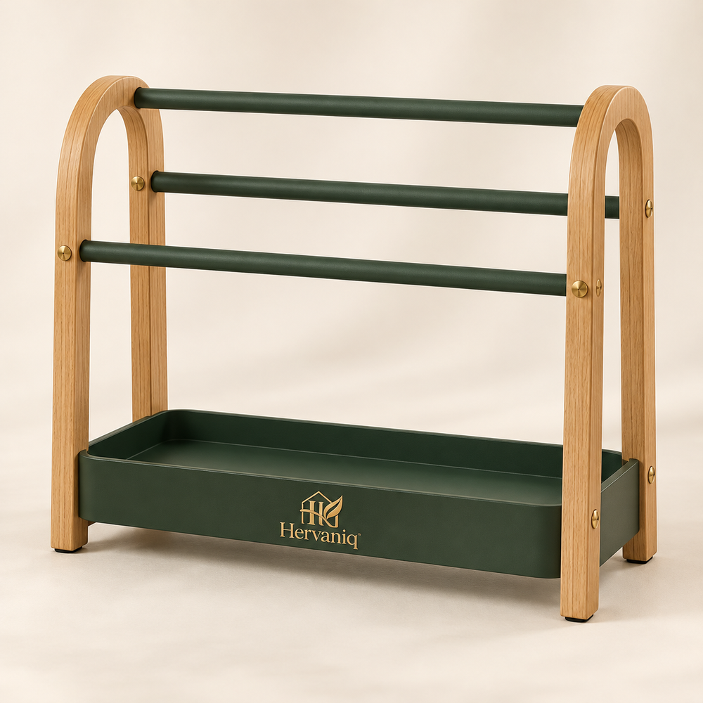 Hervaniq Cozy Corner Freestanding Blanket Rack with Storage Tray
