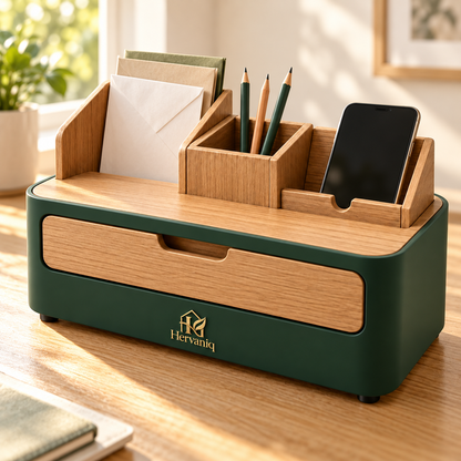 Hervaniq Smart Storage Desktop Organizer with Drawer & Phone Stand
