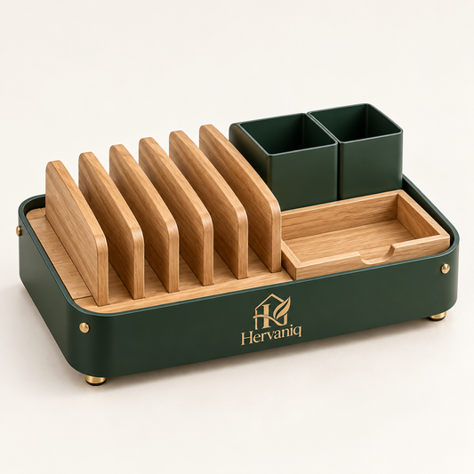Hervaniq Compact Dining Plate & Utensil Organizer with Napkin Holder